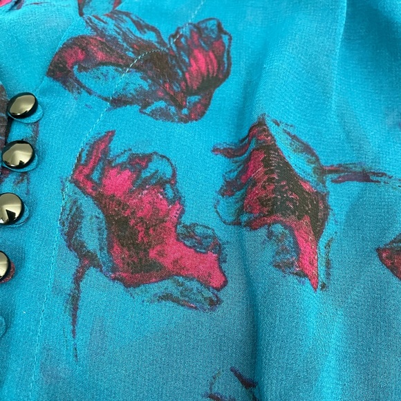 KENSIE Teal Blue Sheer Dress Floral overlay with a black under slip - Picture 5 of 11